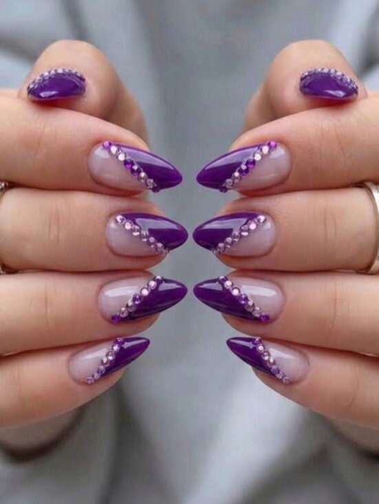 Boop Nails Other - 3/$40 Boop Nails Custom Purple Almond Press On Nails Bling Amethyst Rhinestone